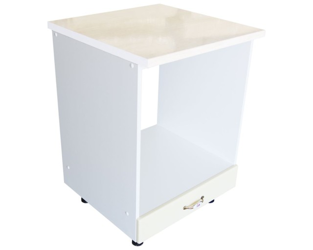 Corp pentru cuptor incorporabil cu sertar Zebra, Alb/MDF Vanilie lucios, cu blat Travertin, 60 x 85 x 60 cm